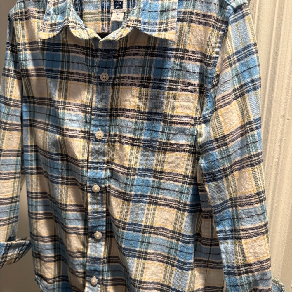 Janie and Jack Light Blue and Cream Plaid Button-Down Shirt